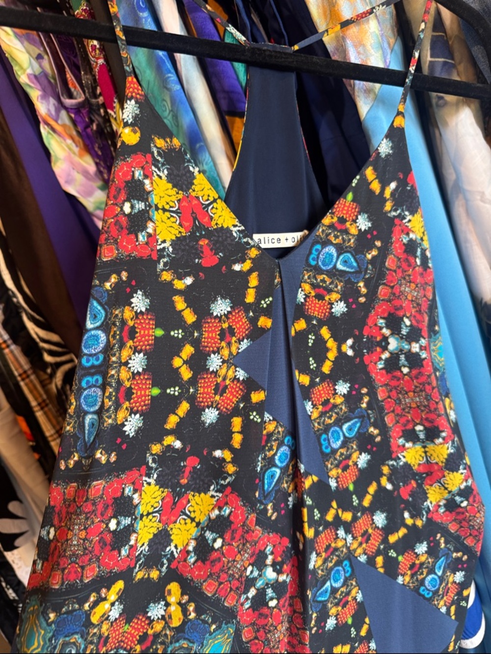 Alice + Olivia Blue Floral Kaleidescope Patchwork Slip Dress - Picture 2 of 7